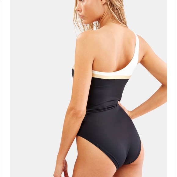 $158 Solid & Striped The Chloe Colorblock Swimsuit One-Shoulder Black Gold XS - Picture 5 of 12